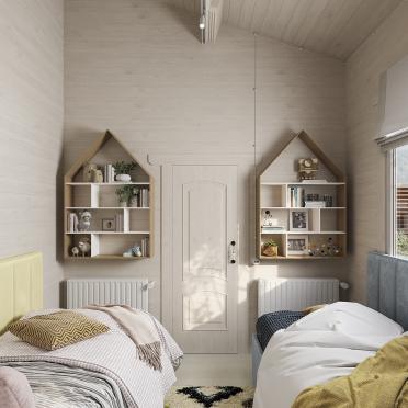 Интерьер детской с на мансарде и две кровати  смотреть на Basicdecor