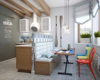 Интерьер кухни c эркером в средиземноморском смотреть на Basicdecor