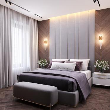 Интерьер спальни cветильниками над кроватью  смотреть на Basicdecor