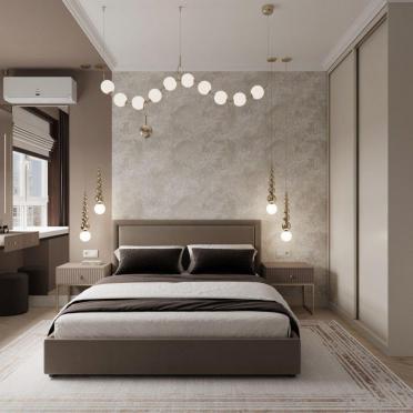 Интерьер спальни cветильниками над кроватью и с подсветкой  смотреть на Basicdecor