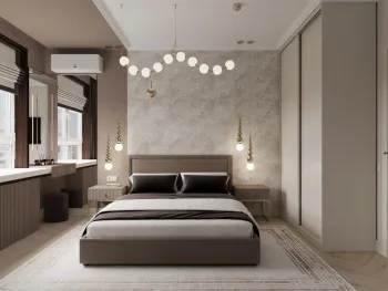 Интерьер спальни cветильниками над кроватью и с подсветкой  смотреть на Basicdecor