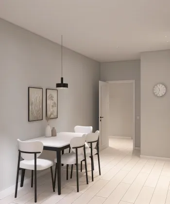 Интерьер кухни cветильниками над столом  смотреть на Basicdecor