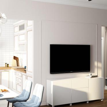 Интерьер гостиной с телевизором на стене  смотреть на Basicdecor