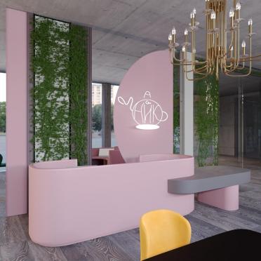 Интерьер столовой с барной стойкой и ресепшном  смотреть на Basicdecor