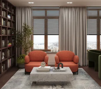 Интерьер гостиной с жалюзи и дверными жалюзи  смотреть на Basicdecor