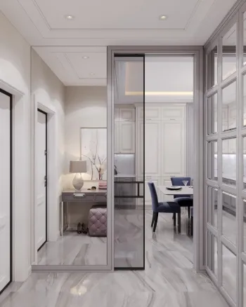 Интерьер прихожей с зеркалом на двери  смотреть на Basicdecor