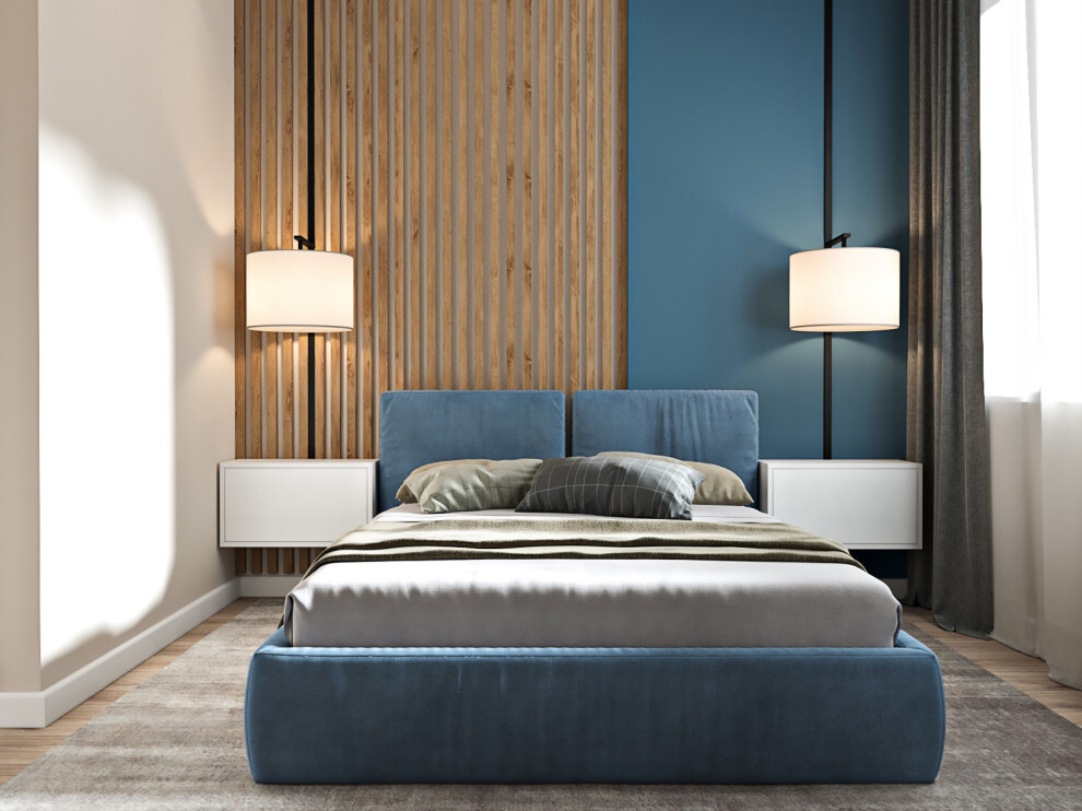 Интерьер спальни cветильниками над кроватью в современном стиле