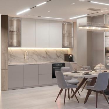 Интерьер кухни cветовыми линиями и с подсветкой  смотреть на Basicdecor