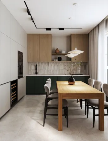 Интерьер кухни cветильниками над столом в современном стиле смотреть на Basicdecor