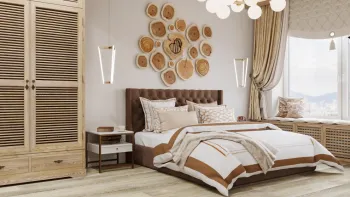 Интерьер спальни cветильниками над кроватью  смотреть на Basicdecor
