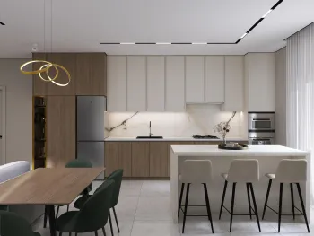 Интерьер кухни cветовыми линиями  смотреть на Basicdecor