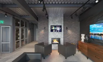 Интерьер гостиной с телевизором на стене  смотреть на Basicdecor