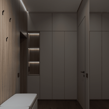 Интерьер прихожей с проходной и с подсветкой  смотреть на Basicdecor