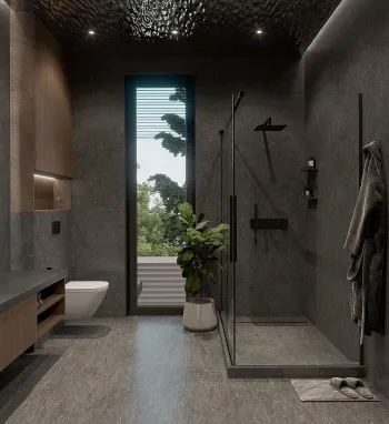 Интерьер ванной с душевой из плитки  смотреть на Basicdecor