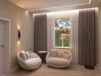 Интерьер гостиной с нишей с подсветкой и с подсветкой  смотреть на Basicdecor