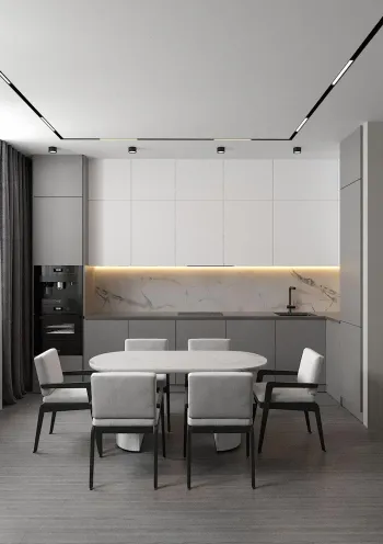 Интерьер кухни cветовыми линиями и с подсветкой  смотреть на Basicdecor