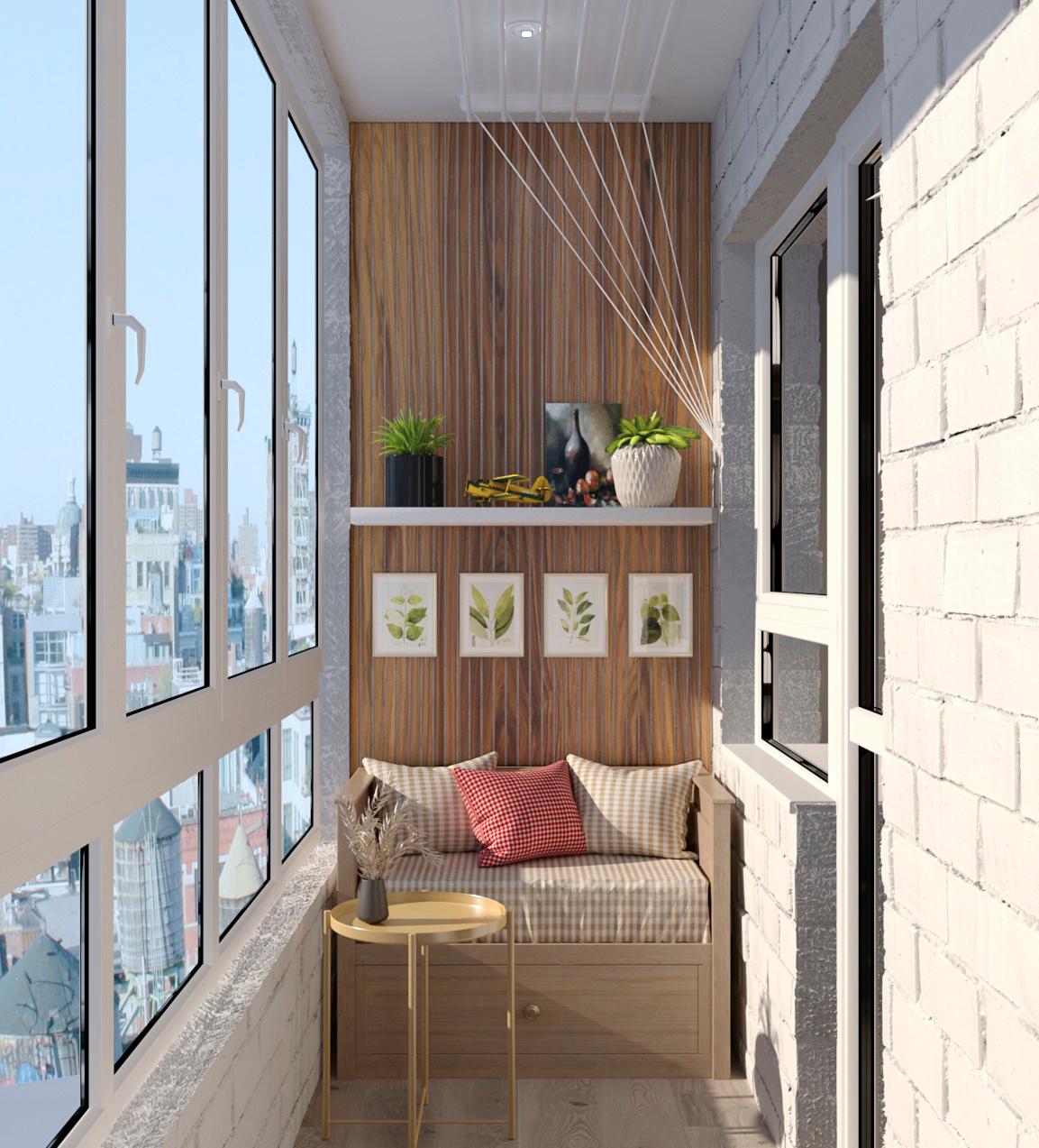 Интерьер балкона с балконом и панорамными окнами