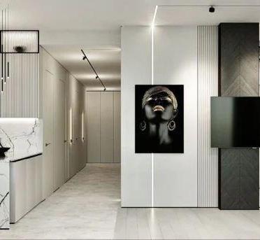 Интерьер с зеркалом в нише, гардеробной, проходной, зеркалом над диваном, проемом и зеркалом на двери в современном стиле смотреть на Basicdecor