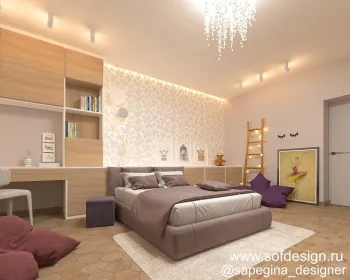 Интерьер детской с проходной, с антресолью и для девочки  смотреть на Basicdecor