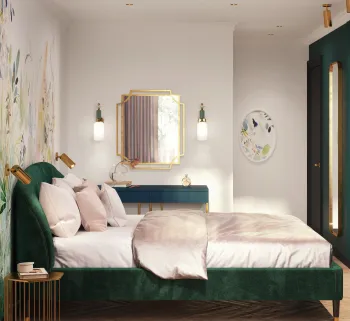Интерьер спальни cветильниками над кроватью  смотреть на Basicdecor
