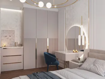 Интерьер спальни cветильниками над кроватью в неоклассике смотреть на Basicdecor