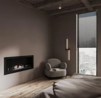 Интерьер спальни с жалюзи и дверными жалюзи  смотреть на Basicdecor