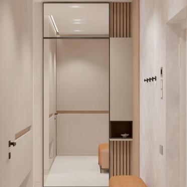 Интерьер с проходной, ресепшном и зеркалом на двери  смотреть на Basicdecor
