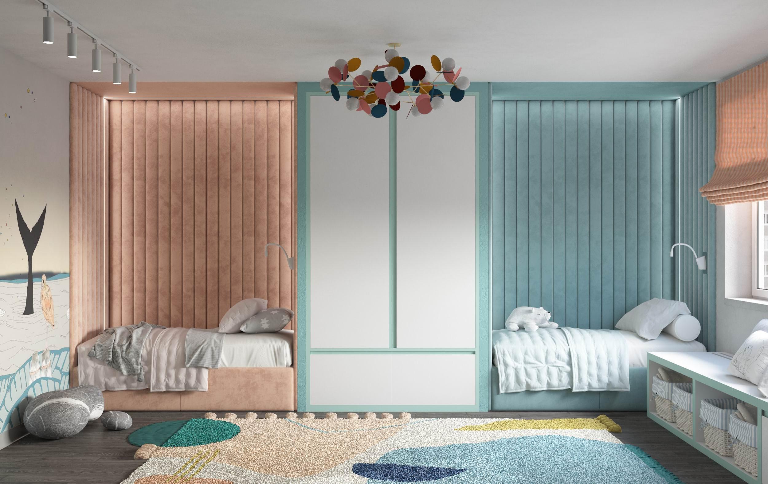 Интерьер спальни с вертикальными жалюзи в современном стиле