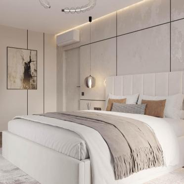 Интерьер спальни cветильниками над кроватью и с подсветкой  смотреть на Basicdecor