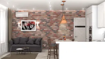 Интерьер с объединенной гостиной в стиле лофт смотреть на Basicdecor