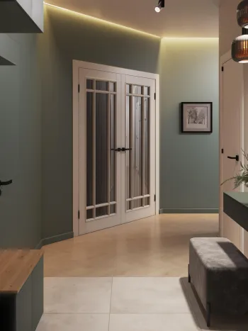 Интерьер коридора с зеркалом на двери  смотреть на Basicdecor