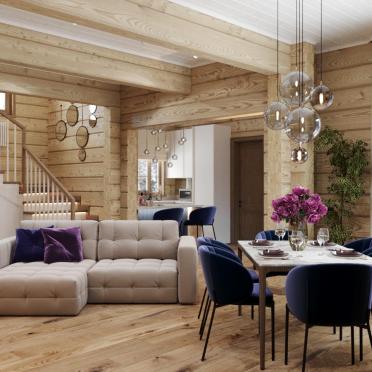 Интерьер гостиной с в деревянном доме  смотреть на Basicdecor