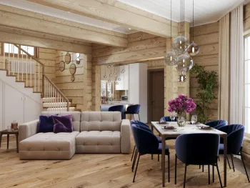 Интерьер гостиной с в деревянном доме  смотреть на Basicdecor