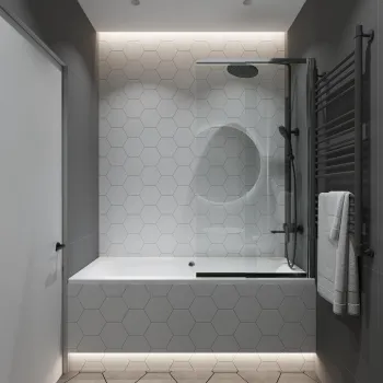 Интерьер ванной с душевой из плитки  смотреть на Basicdecor