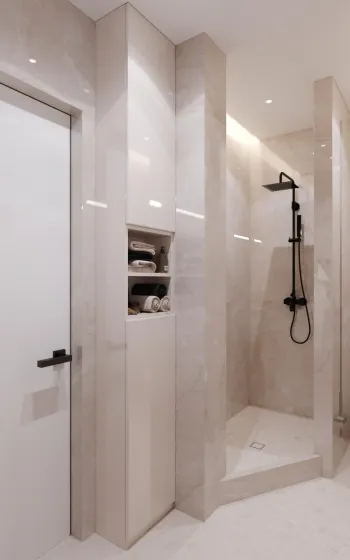 Интерьер ванной с душевой из плитки  смотреть на Basicdecor