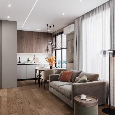 Интерьер гостиной cветовыми линиями и с подсветкой  смотреть на Basicdecor