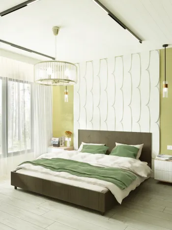 Интерьер спальни cветильниками над кроватью  смотреть на Basicdecor