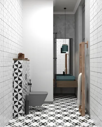 Интерьер ванной с душевой из плитки  смотреть на Basicdecor