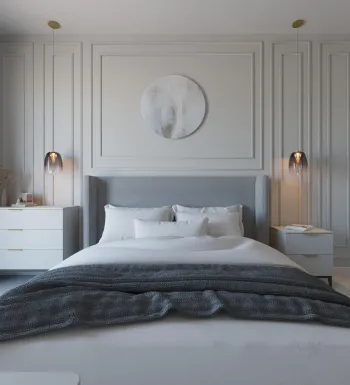 Интерьер спальни cветильниками над кроватью  смотреть на Basicdecor