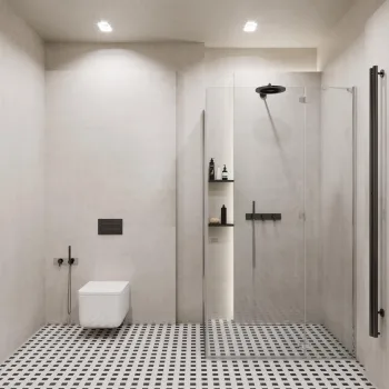 Интерьер ванной с душевой из плитки  смотреть на Basicdecor