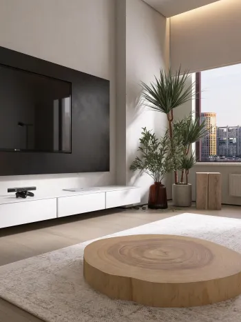 Интерьер гостиной с телевизором на стене  смотреть на Basicdecor