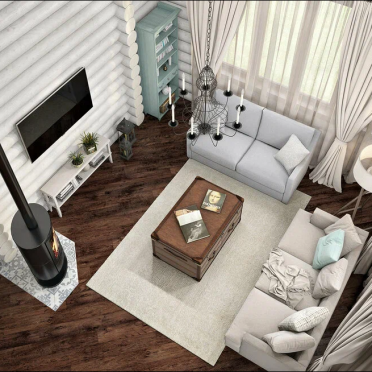 Интерьер гостиной с в деревянном доме  смотреть на Basicdecor
