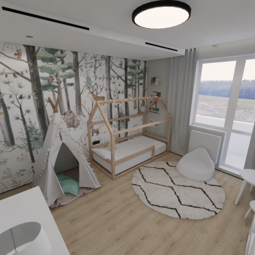 Интерьер детской с для мальчика, с игровой зоной и с вигвамом  смотреть на Basicdecor