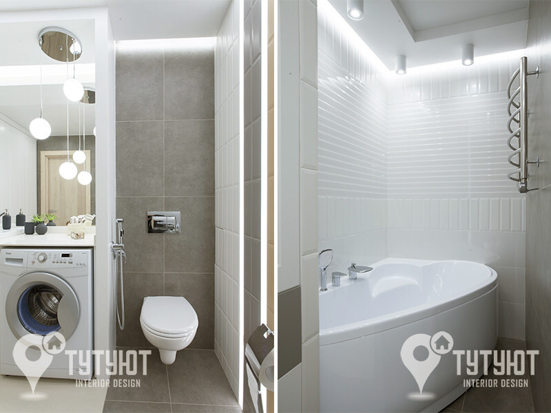 Интерьер ванной с нишей, нишей с подсветкой, сауной, совмещенным санузлом, подсветкой светодиодной и с подсветкой в современном стиле