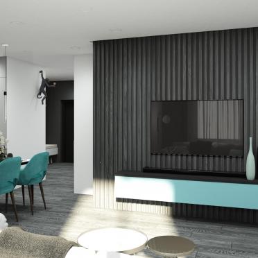 Интерьер гостиной с телевизором на рейках  смотреть на Basicdecor