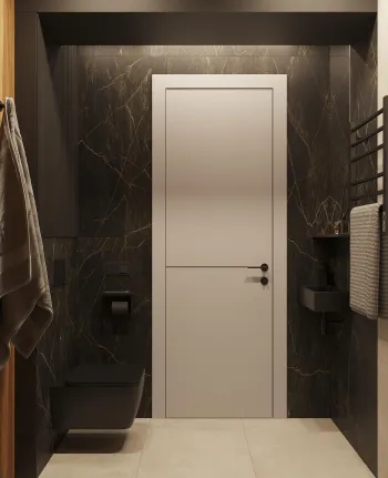 Интерьер ванной с зеркалом на двери  смотреть на Basicdecor