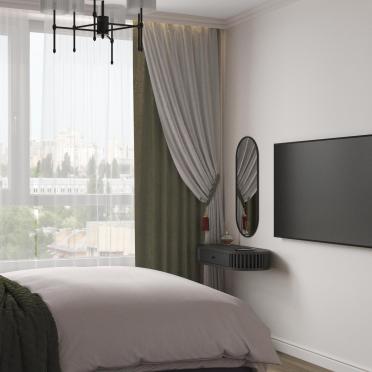Интерьер спальни с телевизором на стене  смотреть на Basicdecor