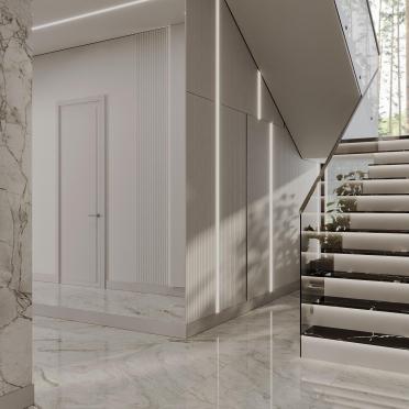 Интерьер с нишей с подсветкой, световыми линиями и с подсветкой  смотреть на Basicdecor