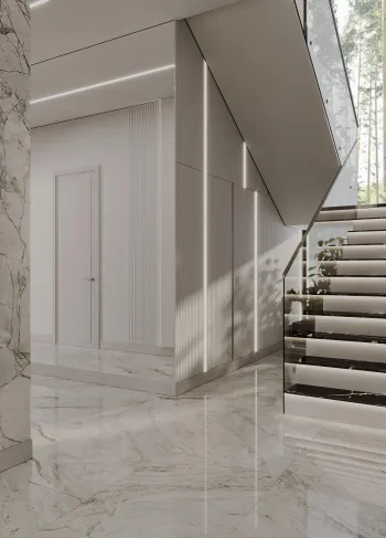 Интерьер с нишей с подсветкой, световыми линиями и с подсветкой  смотреть на Basicdecor