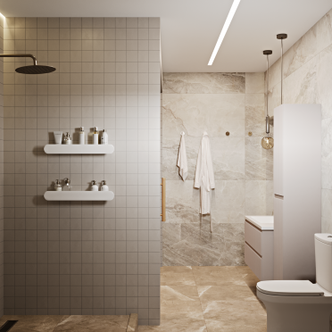 Интерьер ванной с душевой из плитки  смотреть на Basicdecor